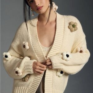 Anthropologie Maeve Cream Floral Women's Cardigan The Susanna One Size Fits All